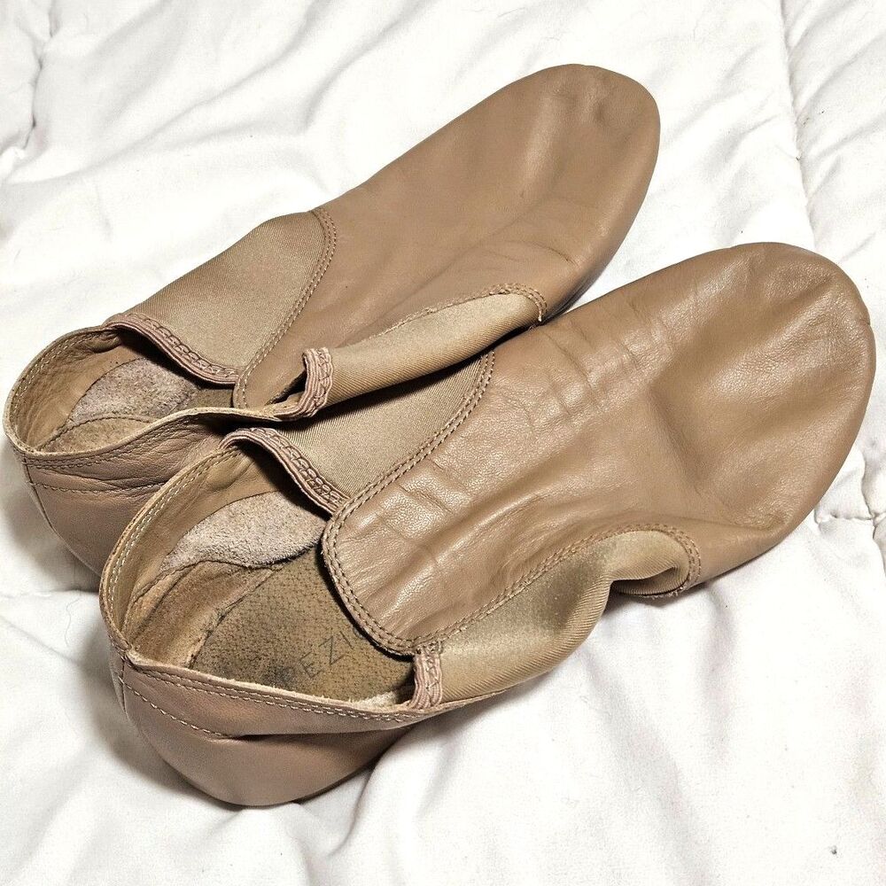 Capezio E Series Tan Leather Jazz Shoes Slip On Dance Slip Ons Wide 13.5W Kids